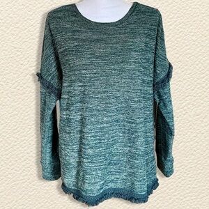 Boho Knox Rose Fringe Detailed Sweater Heather-Green Size M